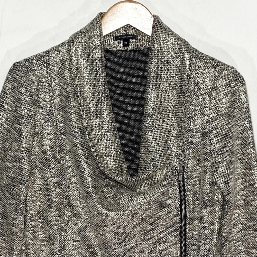 STELLA & DOT Women’s Rebel Gold Shimmer Knit Moto Jacket Zip Front Size XS - Picture 5 of 8